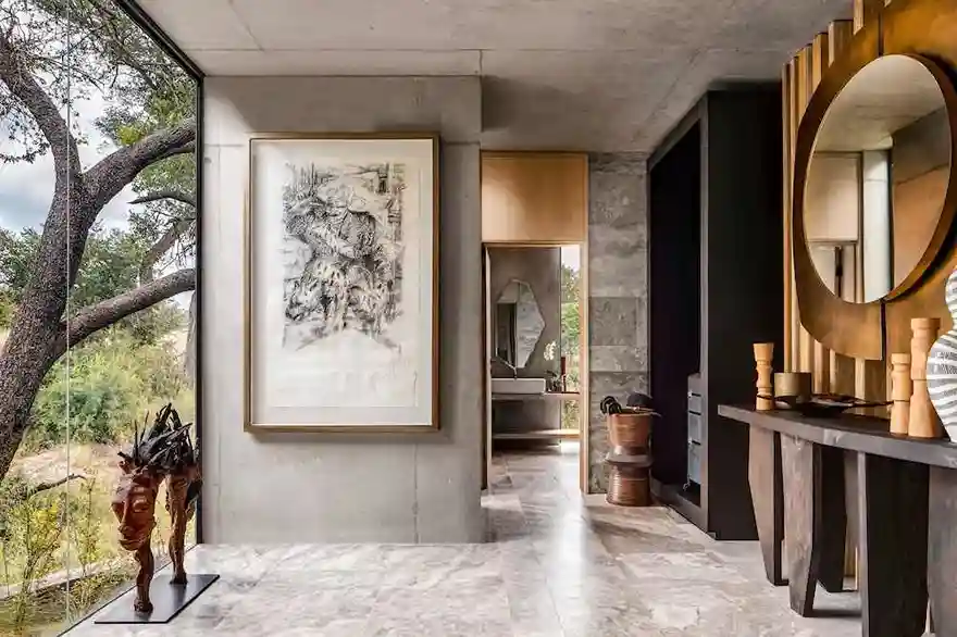 Luxury safari lodge interior with refined design